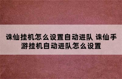 诛仙挂机怎么设置自动进队 诛仙手游挂机自动进队怎么设置